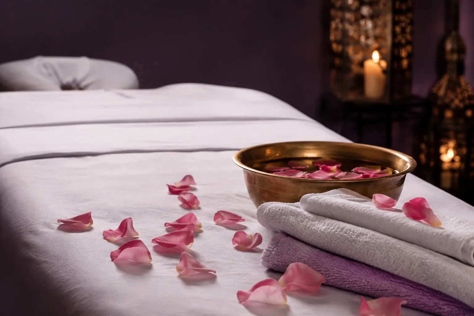 Seans öncesi hazırlanmış masaj masası — Lila Spa, Nişantaşı misafirlerine hizmet veren salon